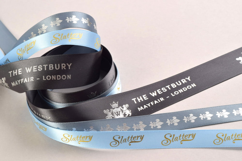 Printed Black Dyes Polyester Satin Ribbons Slite Edge